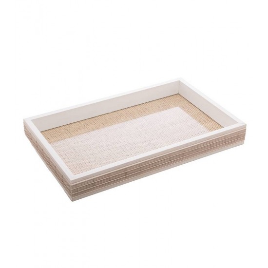 Bandeja 37,5x23,5x4,5cm De Madeira Com Sisal E Bambu Branca 
